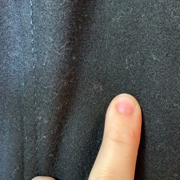 Black faux fur asymmetric moto jacket style wool winter coat overcoat - Picture 10 of 11